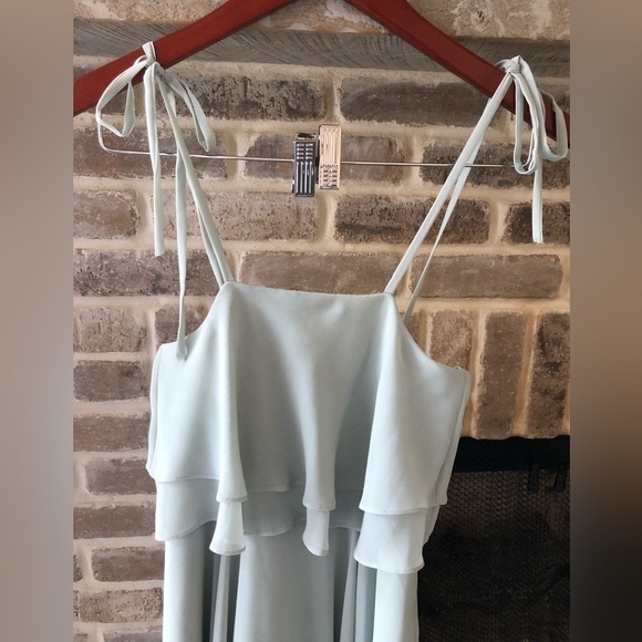 Jenny Yoo Morning Mist Flutter Dress Square Neck 6 Bridesmaid Wedding Knee Lengt - Picture 2 of 12